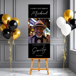Silver Black Script Photo 70th Birthday Foam Board<br><div class="desc">Celebrate a 70th milestone in sleek style with this black and silver script photo foam board sign. Featuring customizable text and space for a personal photo, this design is ideal as a welcome sign, party display, or photo backdrop. The bold black background paired with shimmering silver accents creates a chic,...</div>