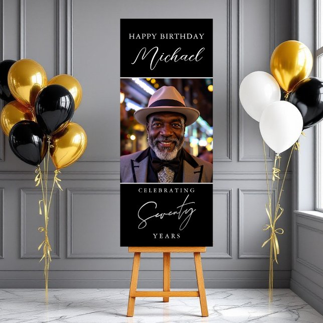 Silver Black Script Photo 70th Birthday Foam Board (Creator Uploaded)