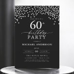 Silver Black Script Sixty 60th Birthday Invitation<br><div class="desc">Celebrate sixty in sleek style with this black and silver script 60th birthday invitation. Featuring elegant silver typography on a bold black background, this modern design sets the tone for a sophisticated milestone celebration. Perfect for dinners, cocktail parties, or formal gatherings, the striking color contrast keeps details clear while adding...</div>