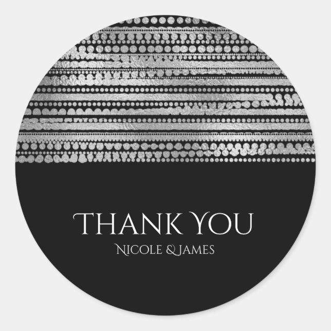 Silver & Black Simple Modern Elegant Favor Classic Round Sticker (Front)