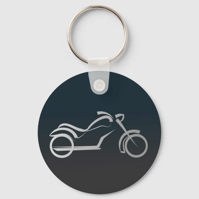 Silver Black Sleek Motorcyle Motorbike Outline Keychain (Front)