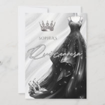 Silver Black Sparkle Dress Quinceañera  Invitation