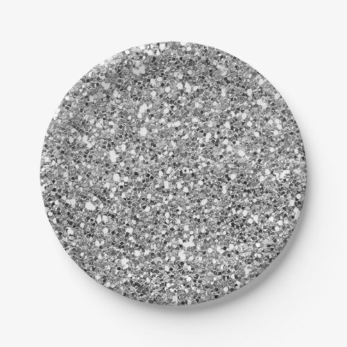 Silver Black Sparkle Glitter Glam Custom Party Paper Plates