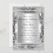 Silver Black Sparkle Jewel Snowflake Quinceanera Invitation (Back)