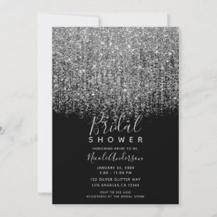 Silver & Black Sparkly Glitter Bridal Shower Invitation