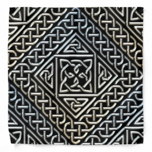 Silver Black Square Shapes Celtic Knotwork Pattern Bandana