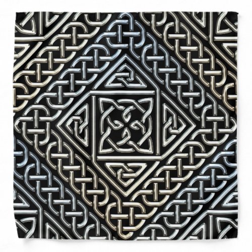 Silver Black Square Shapes Celtic Knotwork Pattern Bandana