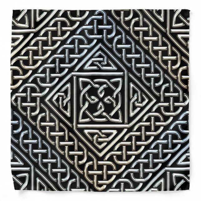 Silver Black Square Shapes Celtic Knotwork Pattern Bandana (Front)