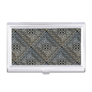 Silver Black Square Shapes Celtic Knotwork Pattern Business Card Case