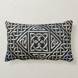 Silver Black Square Shapes Celtic Knotwork Pattern Lumbar Pillow