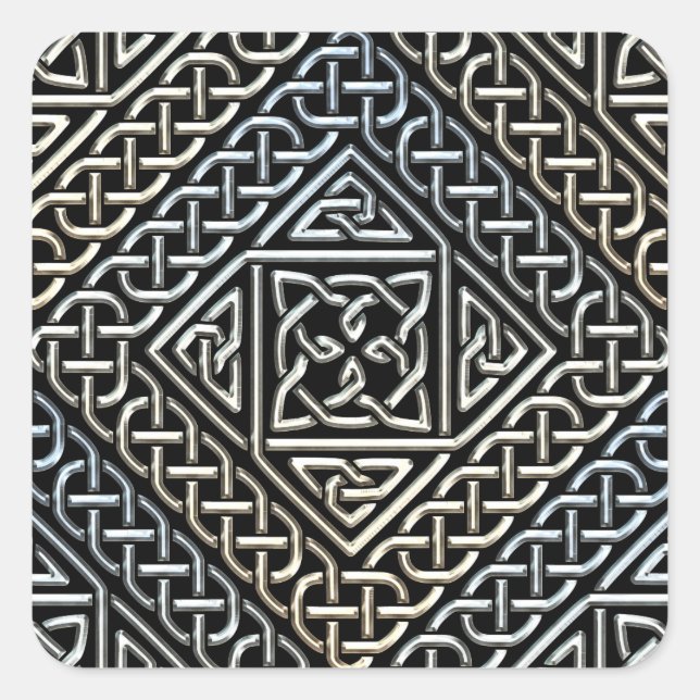 Silver Black Square Shapes Celtic Knotwork Pattern Sticker (Front)
