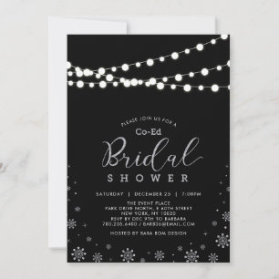 Silver & Black   String Lights Co-ed Bridal Shower Invitation