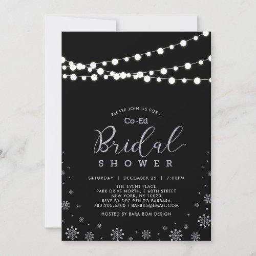 Silver  Black  String Lights Co_ed Bridal Shower Invitation