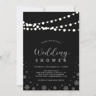 Silver & Black String Lights Winter Wedding Shower Invitation