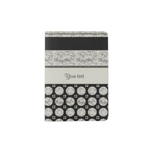 Silver & Black Stripes And Glitter Spots Passport Holder