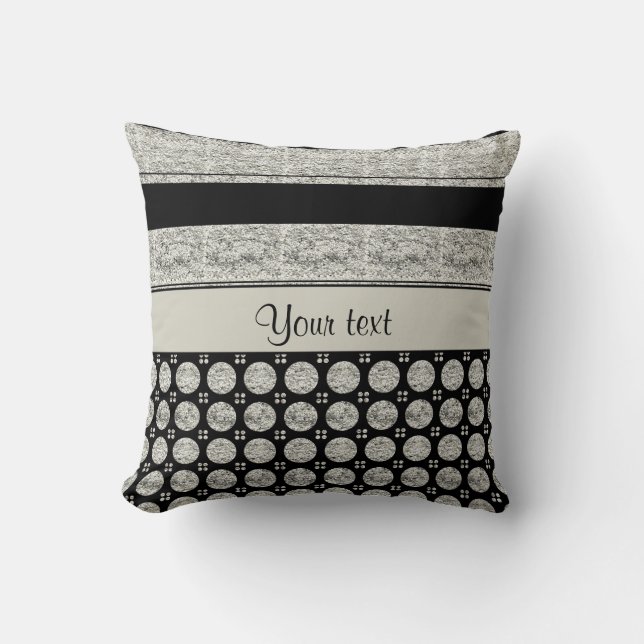 Silver & Black Stripes And Glitter Spots Throw Pillow (Front)