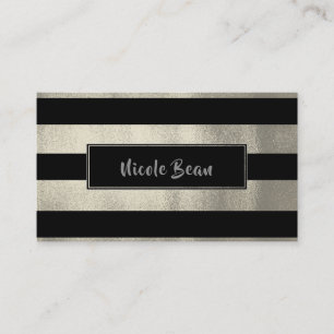 Silver & Black Stripes Chic Modern Glam Business Card