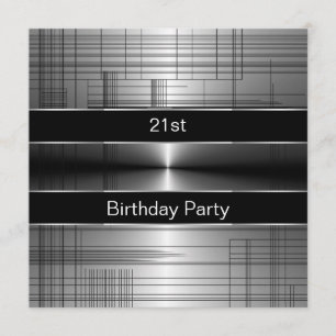 Silver Black Stripes Mans 21st Birthday Party Invitation