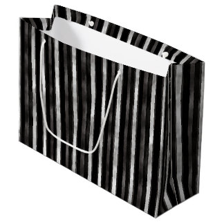 Silver Black Stripes Wedding Large Gift Bag