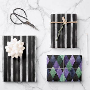 Silver Black Stripes Wedding Wrapping Paper Sheets
