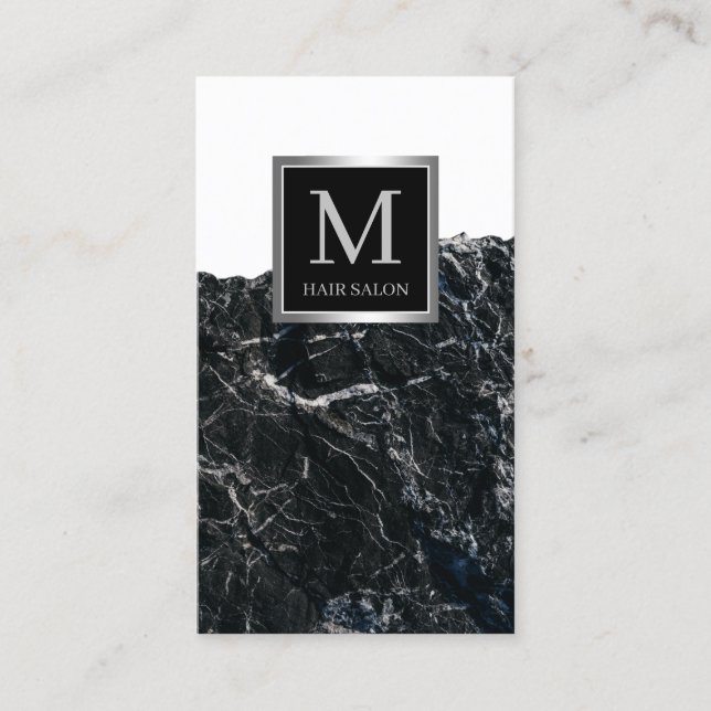 Silver black stylish hair salon business card (Front)