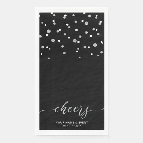 Silver Black Stylish Script Confetti Cheers Party Paper Guest Towels
