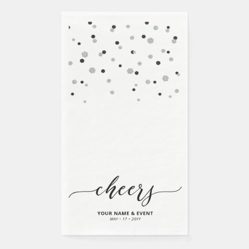 Silver Black Stylish Script Confetti Cheers Party Paper Guest Towels