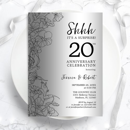 Silver Black Surprise 20th Anniversary Invitation