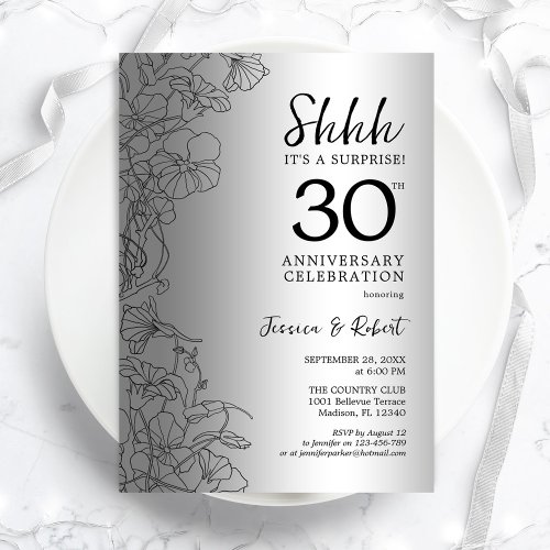 Silver Black Surprise 30th Anniversary Invitation