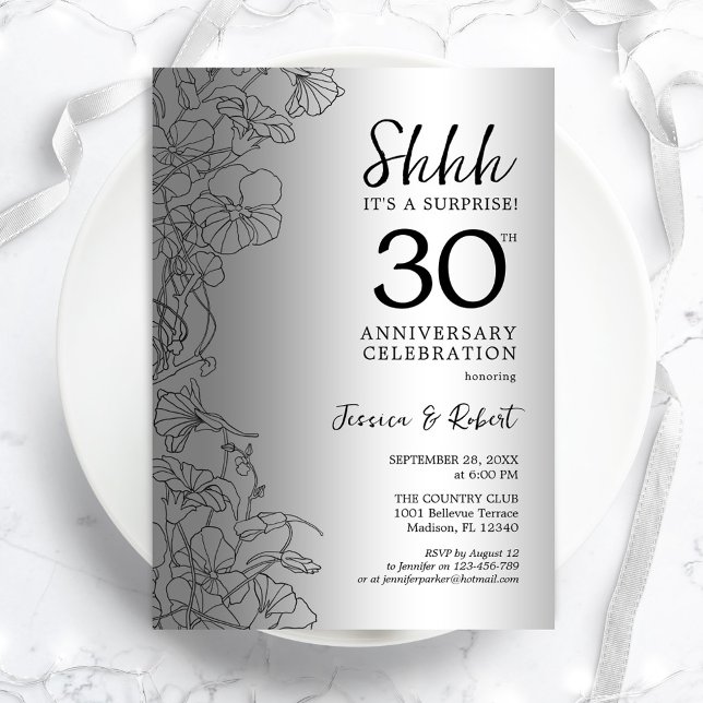 Silver Black Surprise 30th Anniversary Invitation (Creator Uploaded)