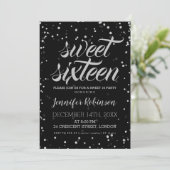 Silver Black Sweet 16 Glitter Sparkle Confetti Invitation (Standing Front)