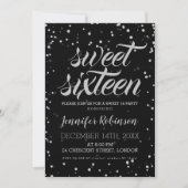 Silver Black Sweet 16 Glitter Sparkle Confetti Invitation (Front)
