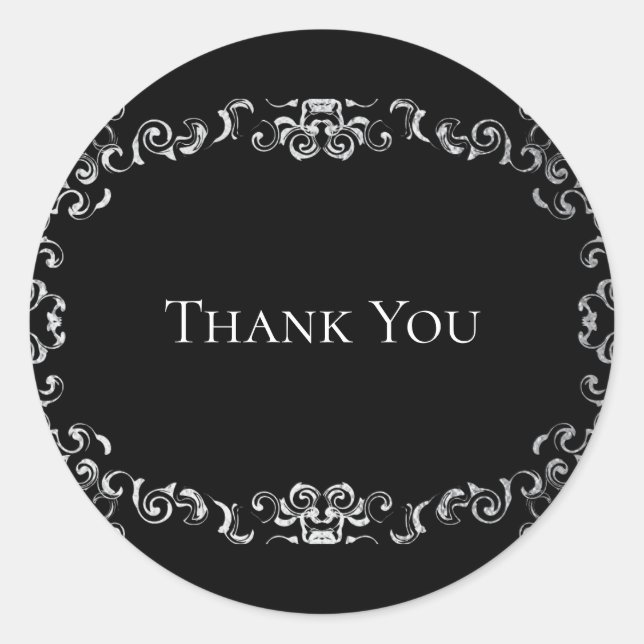 Silver & Black Swirl Gothic Wedding Classic Round Sticker (Front)