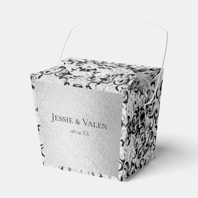 Silver Black Swirl Gothic Wedding Favor Boxes (Front Side)