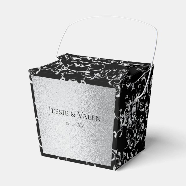 Silver & Black Swirl Gothic Wedding Favor Boxes (Front Side)