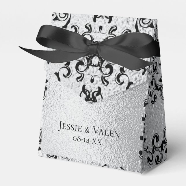 Silver & Black Swirl Gothic Wedding Favor Boxes (Front Side)
