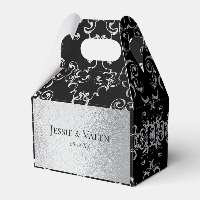 Silver & Black Swirl Gothic Wedding Favor Boxes (Front Side)