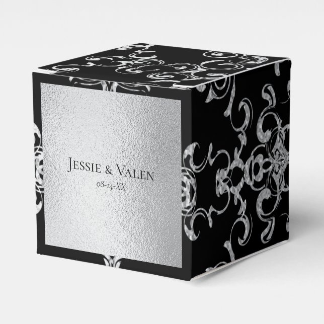 Silver & Black Swirl Gothic Wedding Favor Boxes (Front Side)