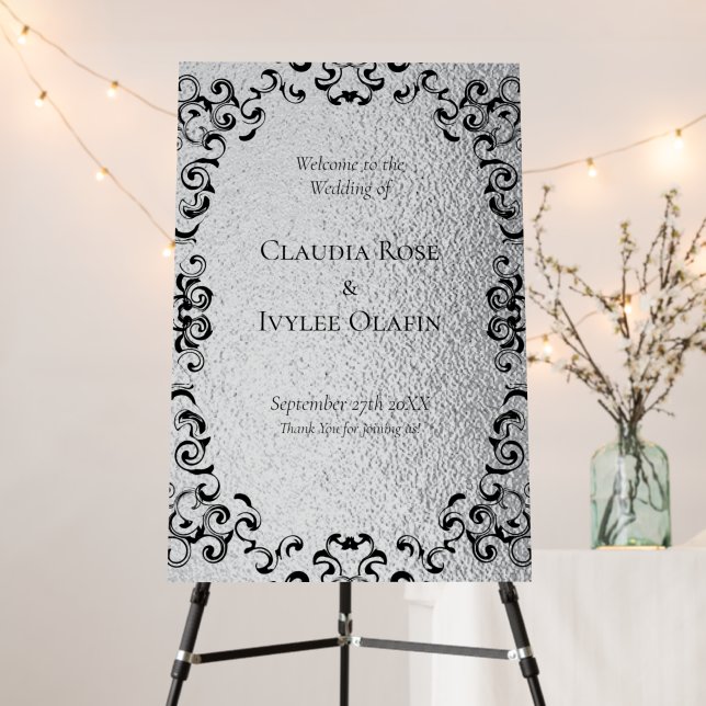 Silver Black Swirl Gothic Wedding Foam Board (In Situ (Stand))