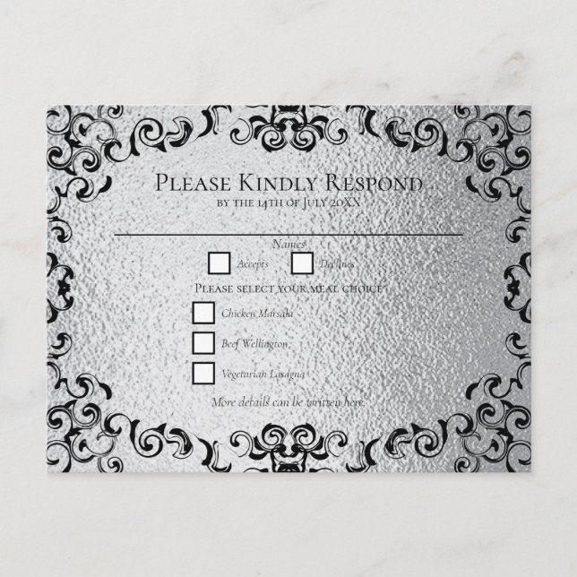 Silver & Black Swirl Gothic Wedding Holiday Postcard (Front)