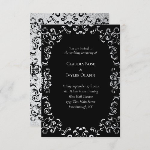 Silver  Black Swirl Gothic Wedding Invitation