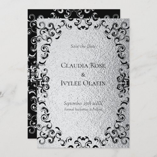 Silver  Black Swirl Gothic Wedding Invitation