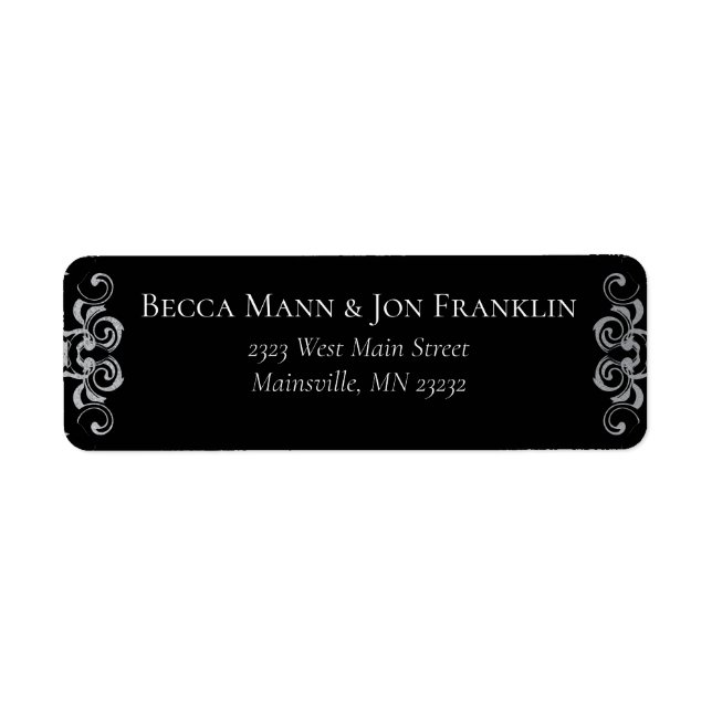 Silver & Black Swirl Gothic Wedding Label (Front)