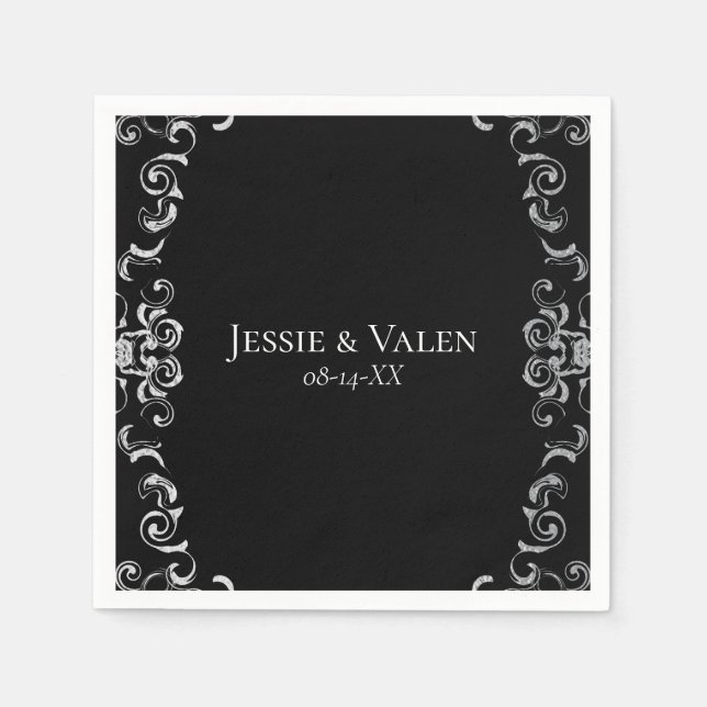 Silver & Black Swirl Gothic Wedding Napkins (Front)