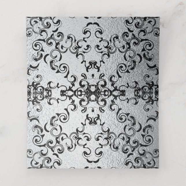 Silver & Black Swirl Gothic Wedding Place Card (Inside Unfolded)