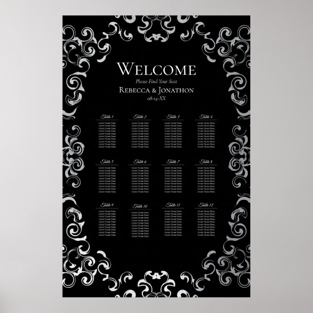 Silver & Black Swirl Gothic Wedding Poster (Front)