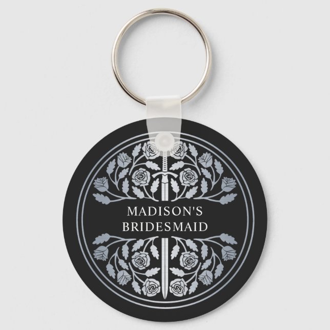 Silver Black Sword Bridesmaid Royal Wedding Gift Keychain (Front)