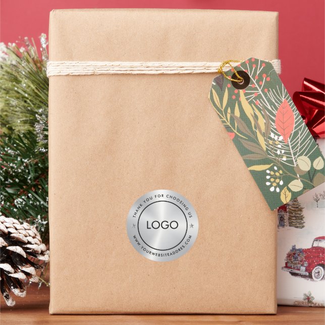 Silver Black Texture Custom Typography Classic Round Sticker (Holiday)