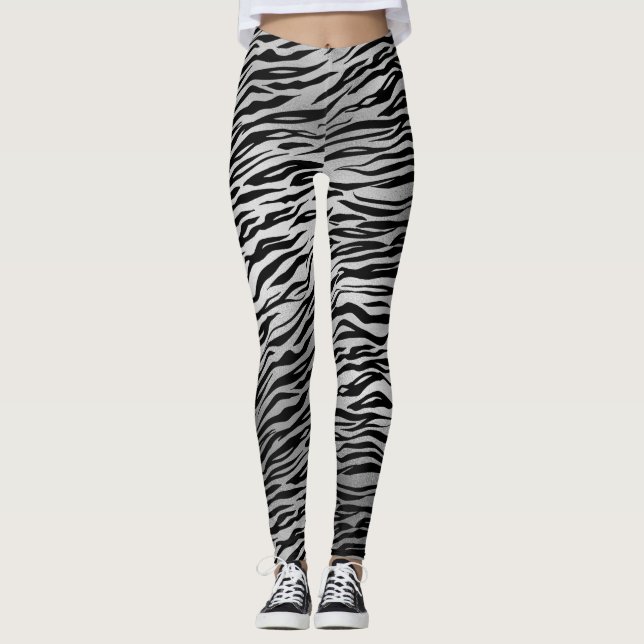 Silver Black Tiger Print Women's Leggings (Front)