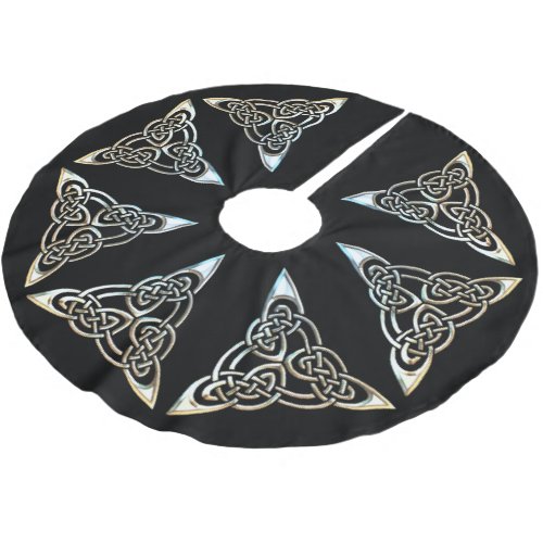 Silver Black Triangle Spirals Celtic Knot Design Brushed Polyester Tree Skirt